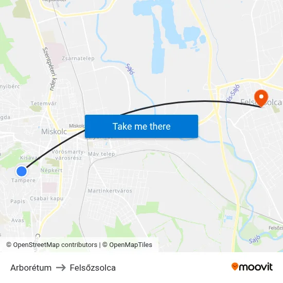 Arborétum to Felsőzsolca map