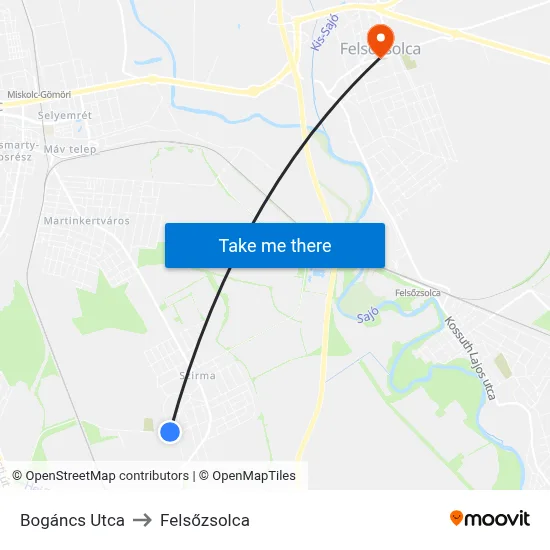Bogáncs Utca to Felsőzsolca map