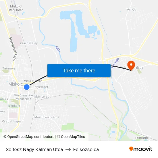 Soltész Nagy Kálmán Utca to Felsőzsolca map