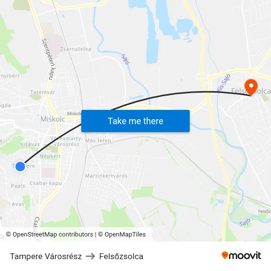 Tampere Városrész to Felsőzsolca map