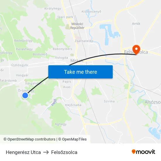 Hengerész Utca to Felsőzsolca map
