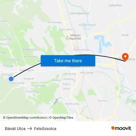 Bánát Utca to Felsőzsolca map