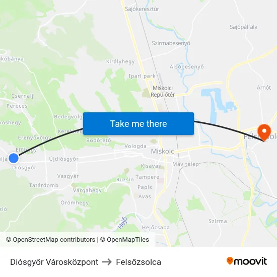 Diósgyőr Városközpont to Felsőzsolca map