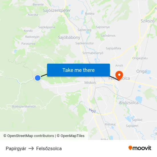 Papírgyár to Felsőzsolca map