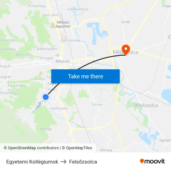 Egyetemi Kollégiumok to Felsőzsolca map