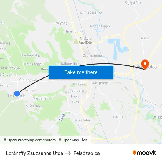 Lorántffy Zsuzsanna Utca to Felsőzsolca map