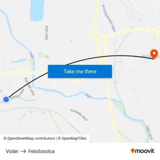 Volán to Felsőzsolca map