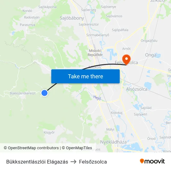Bükkszentlászlói Elágazás to Felsőzsolca map