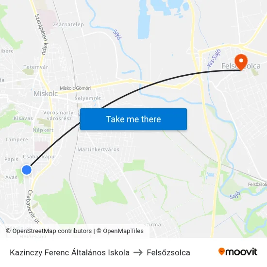 Kazinczy Ferenc Általános Iskola to Felsőzsolca map