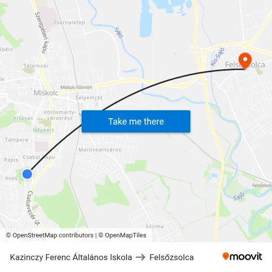 Kazinczy Ferenc Általános Iskola to Felsőzsolca map