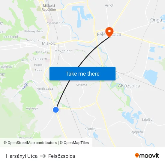 Harsányi Utca to Felsőzsolca map