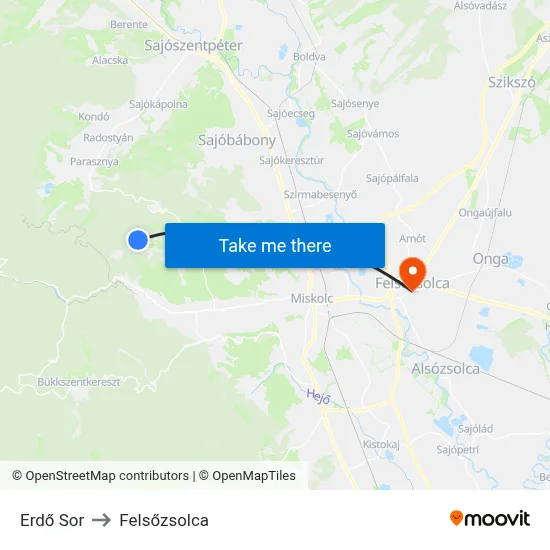 Erdő Sor to Felsőzsolca map