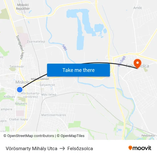 Vörösmarty Mihály Utca to Felsőzsolca map