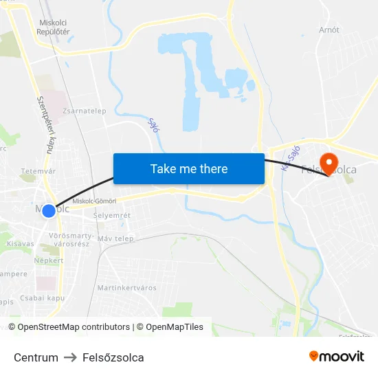 Centrum to Felsőzsolca map