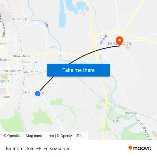 Balaton Utca to Felsőzsolca map