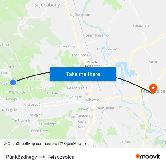 Pünkösdhegy to Felsőzsolca map
