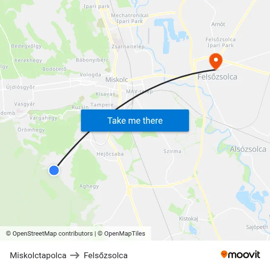 Miskolctapolca to Felsőzsolca map