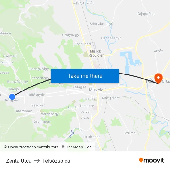 Zenta Utca to Felsőzsolca map