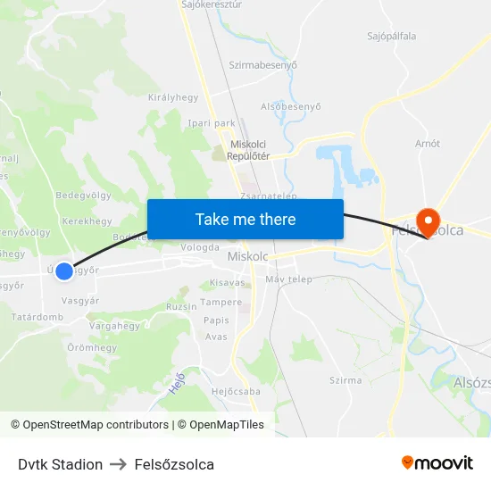 Dvtk Stadion to Felsőzsolca map