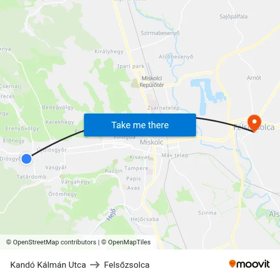 Kandó Kálmán Utca to Felsőzsolca map