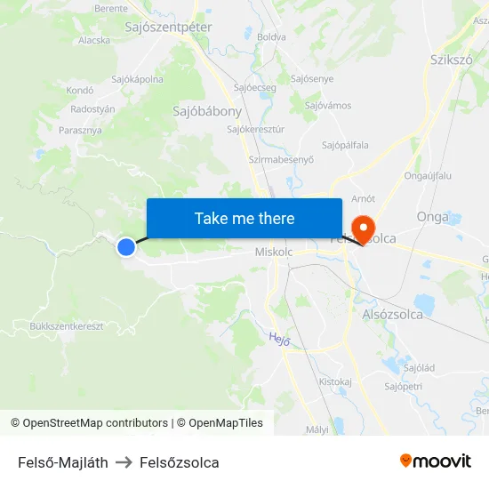 Felső-Majláth to Felsőzsolca map