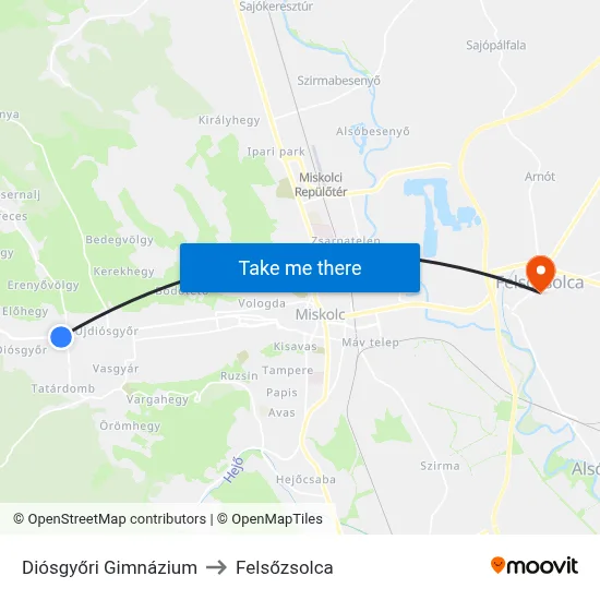 Diósgyőri Gimnázium to Felsőzsolca map