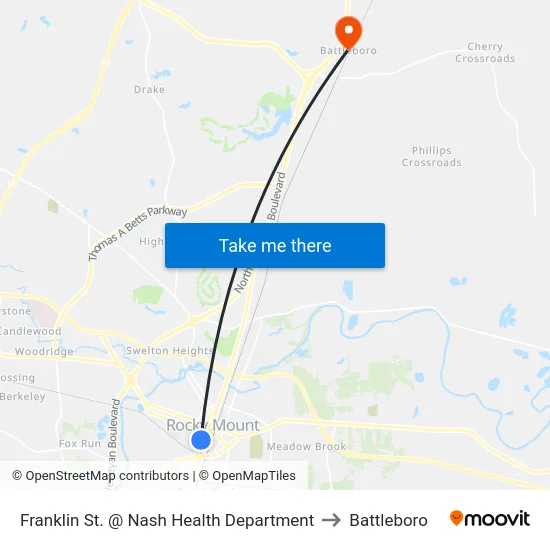 Franklin St. @ Nash Health Department to Battleboro map