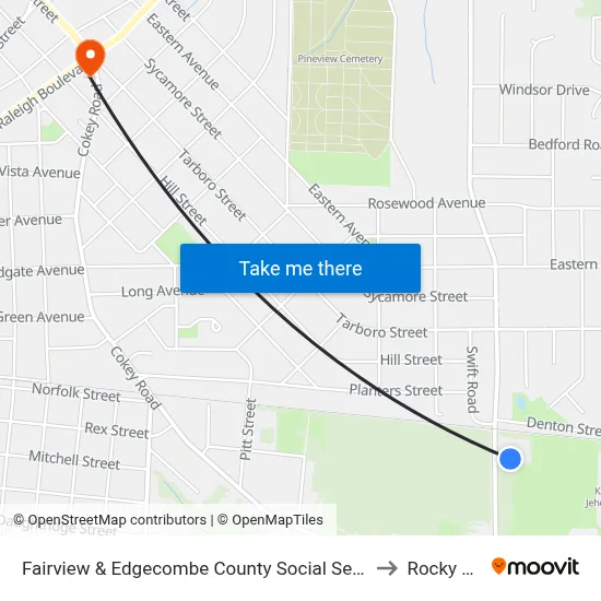 Fairview & Edgecombe County Social Services - Northbound to Rocky Mount map