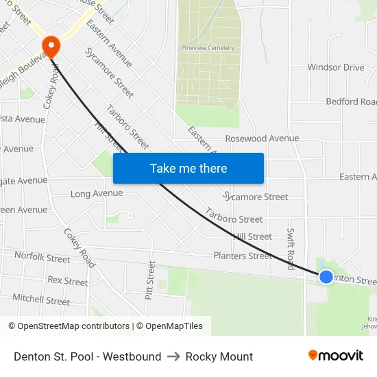 Denton St. Pool - Westbound to Rocky Mount map