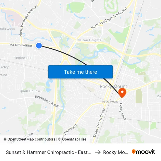 Sunset & Hammer Chiropractic - Eastbound to Rocky Mount map