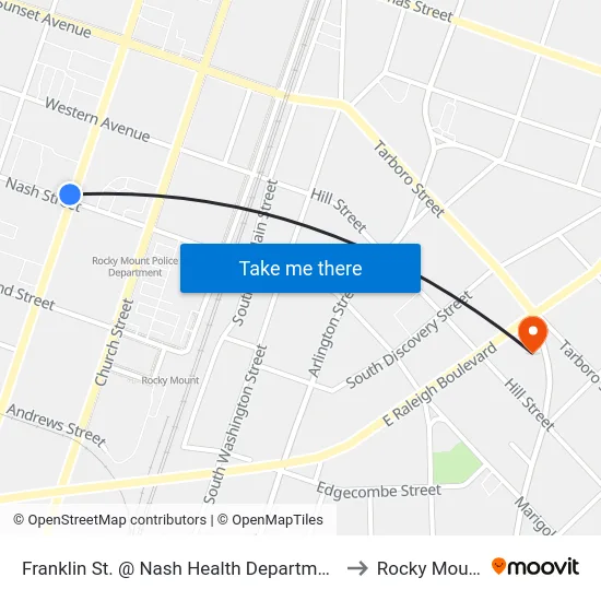 Franklin St. @ Nash Health Department to Rocky Mount map