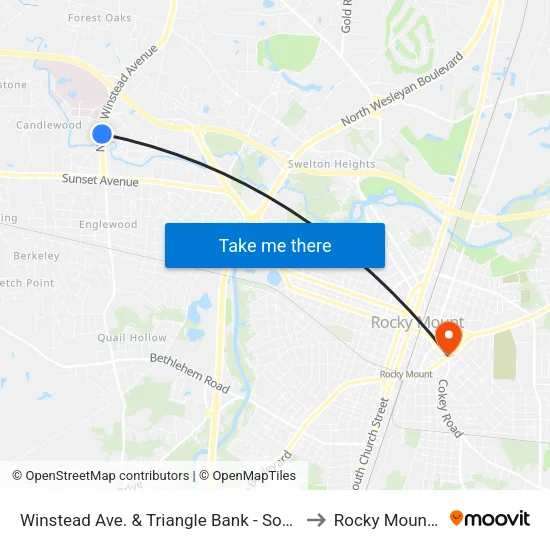 Winstead Ave. & Triangle Bank - Southbound to Rocky Mount, NC map