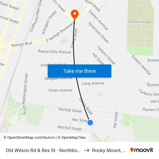 Old Wilson Rd & Rex St - Northbound to Rocky Mount, NC map