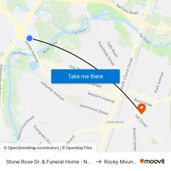 Stone Rose Dr. & Funeral Home - Northbound to Rocky Mount, NC map
