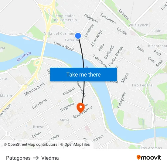 Patagones to Viedma map