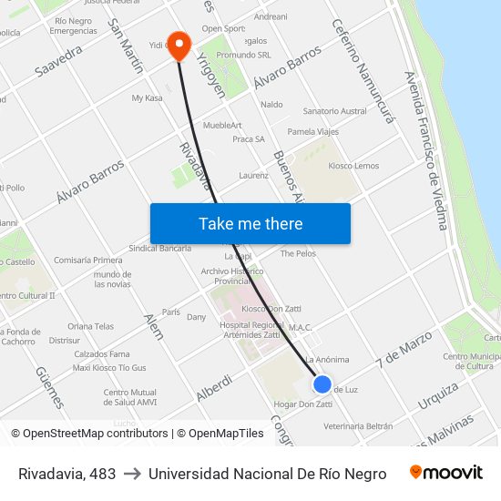 Rivadavia, 483 to Universidad Nacional De Río Negro map