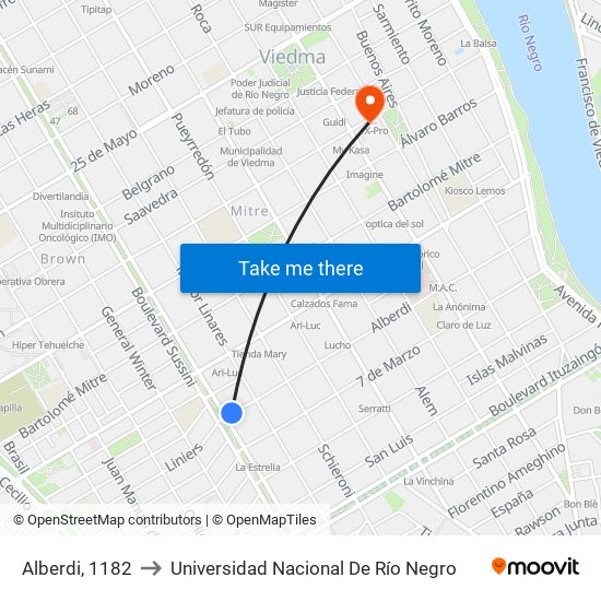 Alberdi, 1182 to Universidad Nacional De Río Negro map