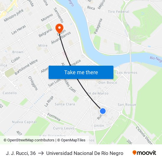 J. J. Rucci, 36 to Universidad Nacional De Río Negro map