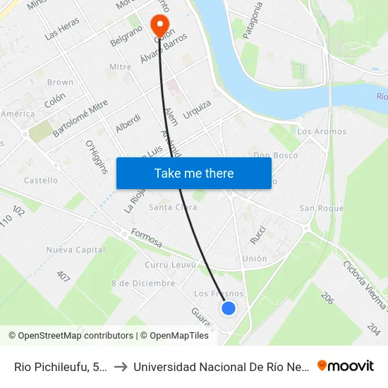 Rio Pichileufu, 560 to Universidad Nacional De Río Negro map