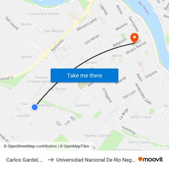 Carlos Gardel, 15 to Universidad Nacional De Río Negro map