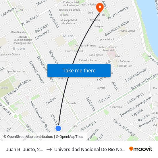 Juan B. Justo, 210 to Universidad Nacional De Río Negro map
