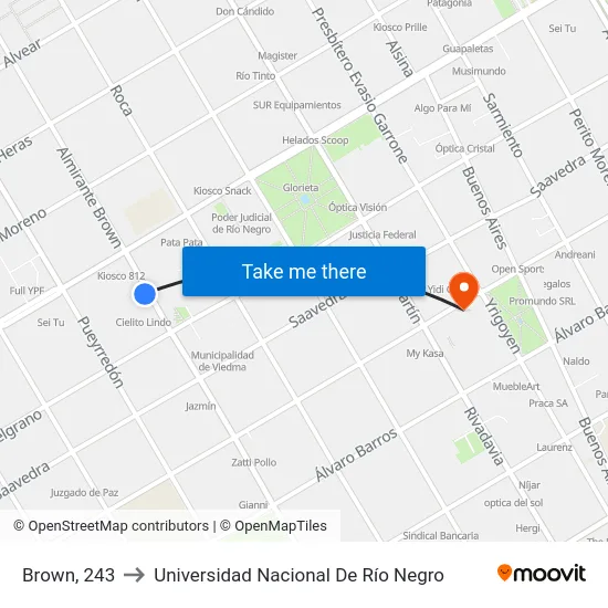 Brown, 243 to Universidad Nacional De Río Negro map