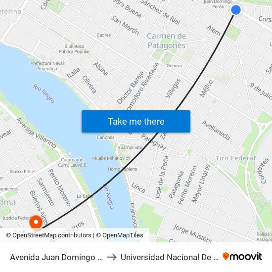 Avenida Juan Domingo Perón, 94 to Universidad Nacional De Río Negro map