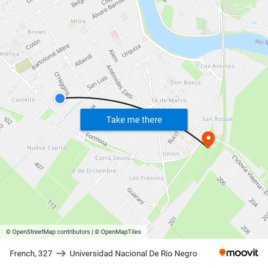 French, 327 to Universidad Nacional De Río Negro map