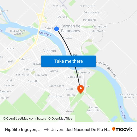 Hipólito Irigoyen, 450 to Universidad Nacional De Río Negro map