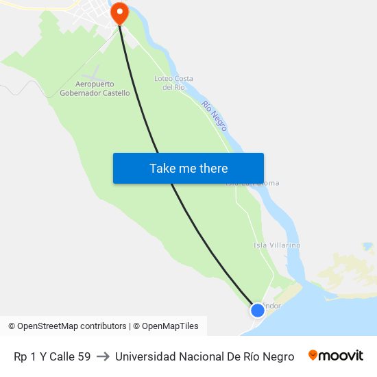 Rp 1 Y Calle 59 to Universidad Nacional De Río Negro map