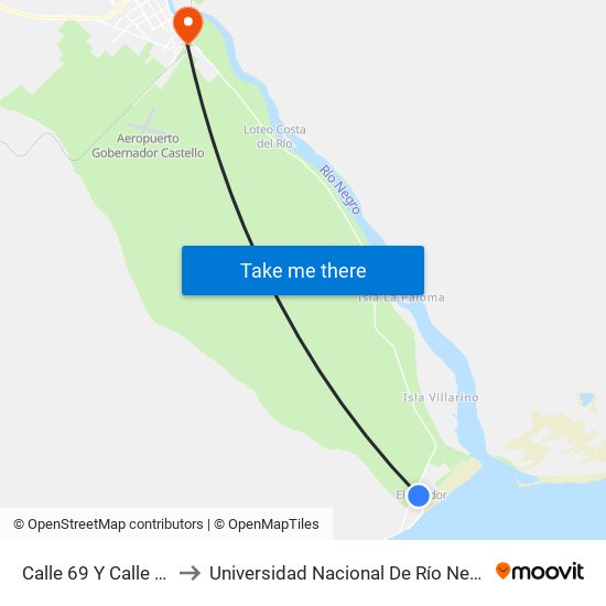 Calle 69 Y Calle 14 to Universidad Nacional De Río Negro map