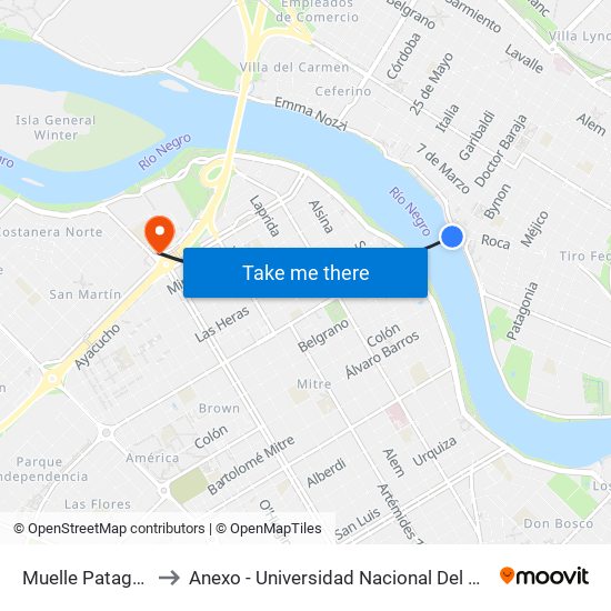 Muelle Patagones to Anexo - Universidad Nacional Del Comahue map