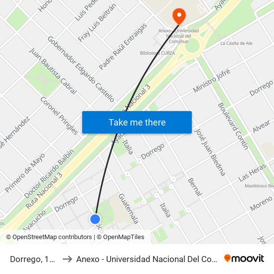 Dorrego, 1700 to Anexo - Universidad Nacional Del Comahue map