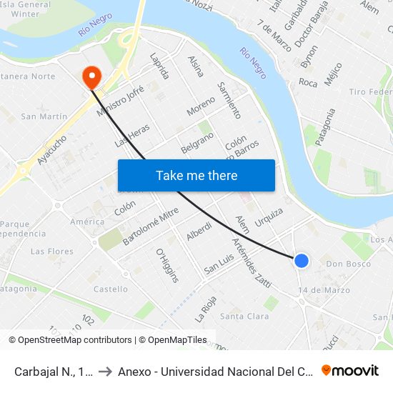 Carbajal N., 1112 to Anexo - Universidad Nacional Del Comahue map